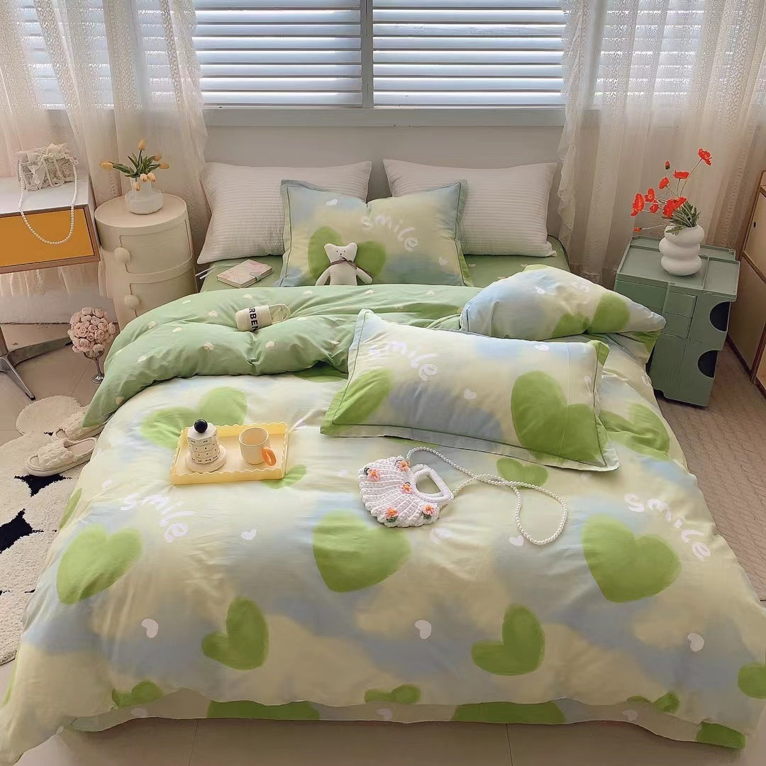 KTX-231315 Cotton Four-Piece Bed Set with Simple Print Design - Duvet Cover, Bed Sheet, and Pillowcases