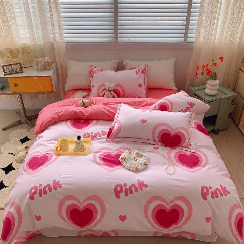 KTX-231315 Cotton Four-Piece Bed Set with Simple Print Design - Duvet Cover, Bed Sheet, and Pillowcases