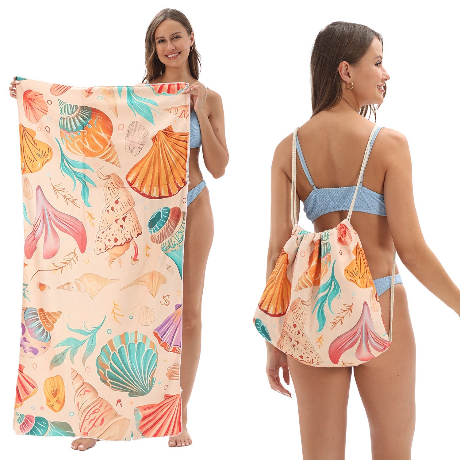 KTX-231891 Versatile Microfiber Beach Towel and Bag Storage - Multiple Colors Available