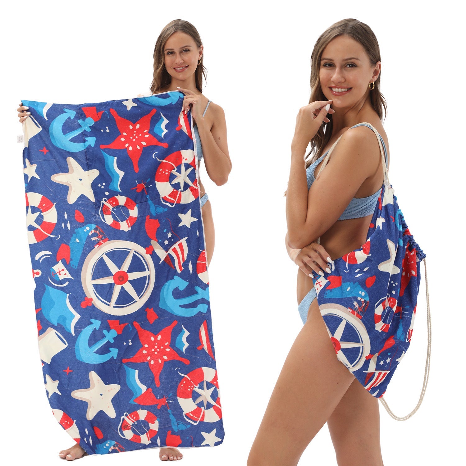KTX-231891 Versatile Microfiber Beach Towel and Bag Storage - Multiple Colors Available