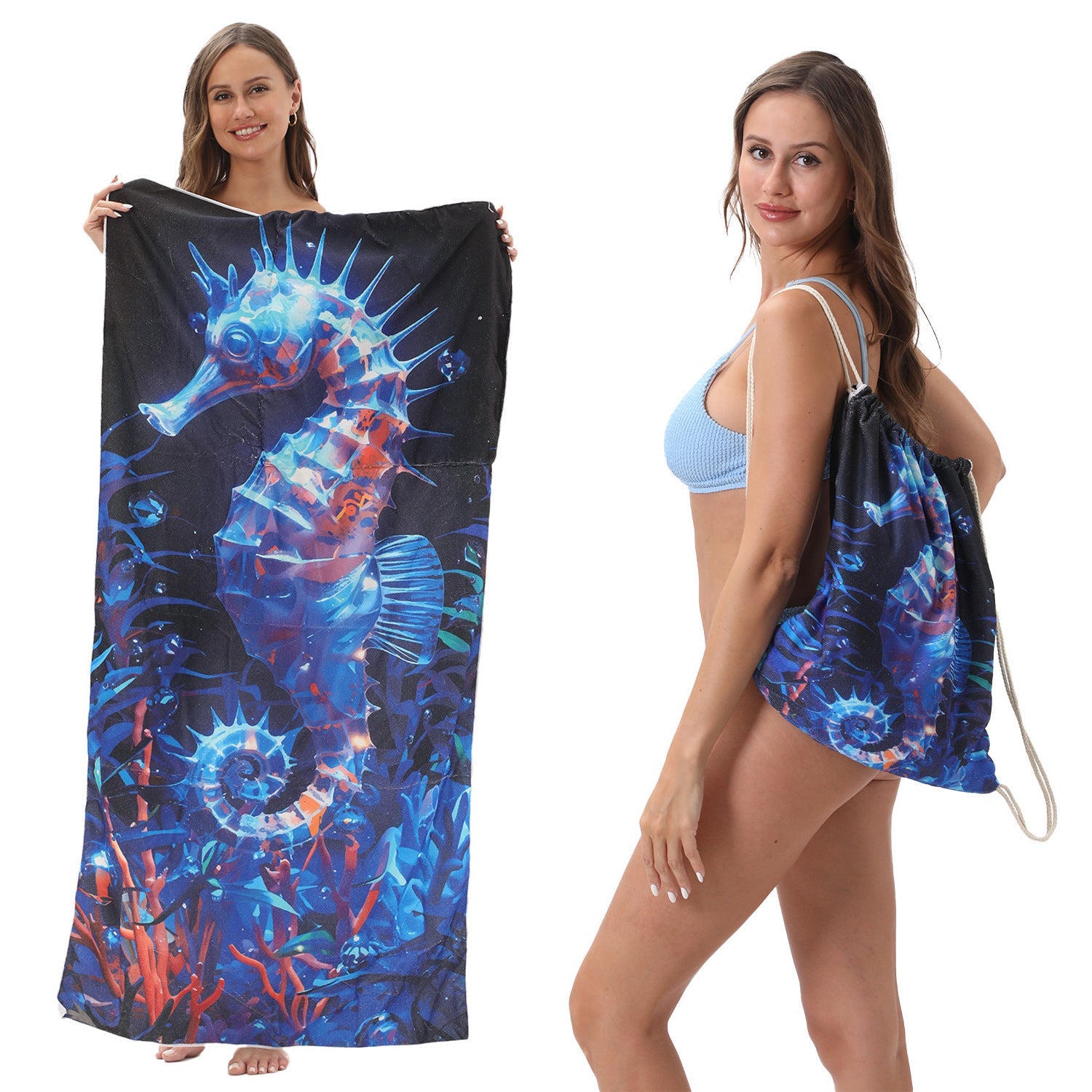 KTX-231891 Versatile Microfiber Beach Towel and Bag Storage - Multiple Colors Available