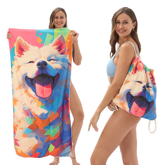 KTX-231891 Versatile Microfiber Beach Towel and Bag Storage - Multiple Colors Available