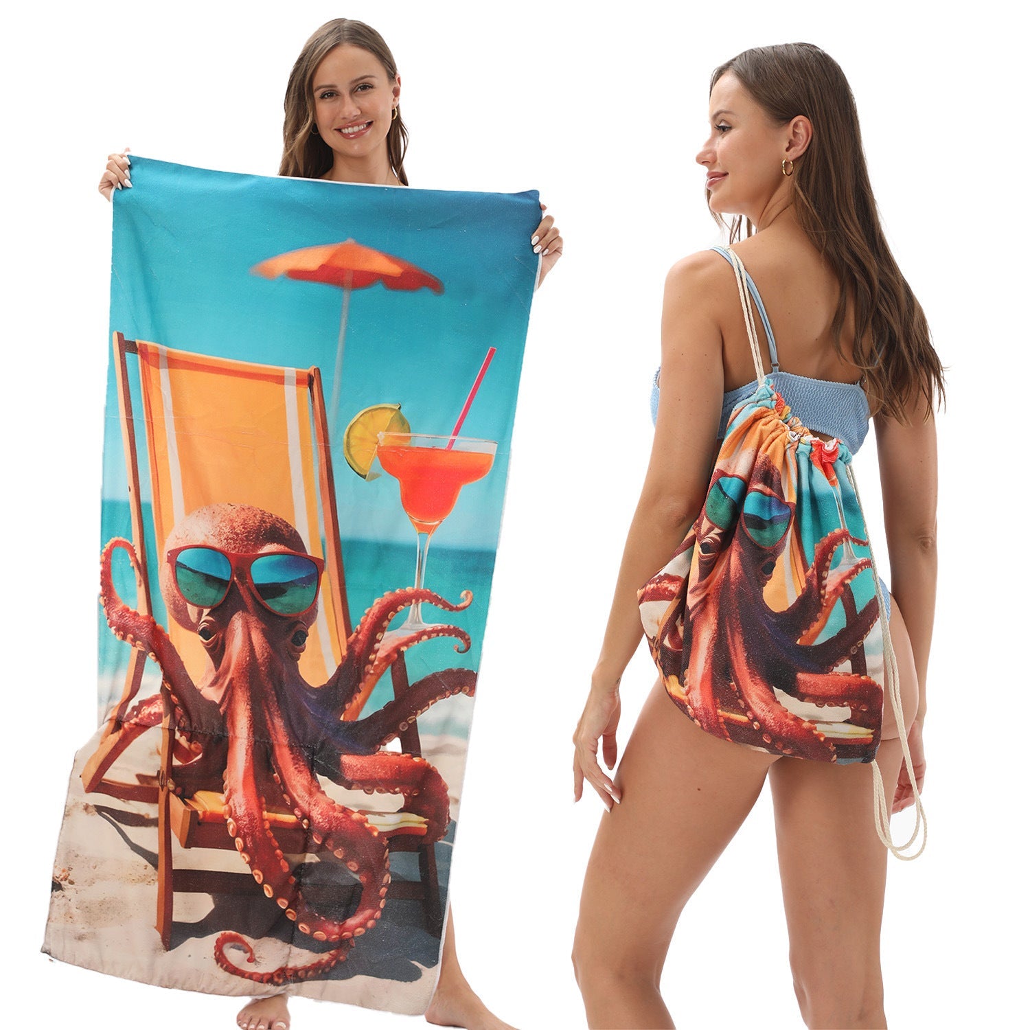 KTX-231891 Versatile Microfiber Beach Towel and Bag Storage - Multiple Colors Available