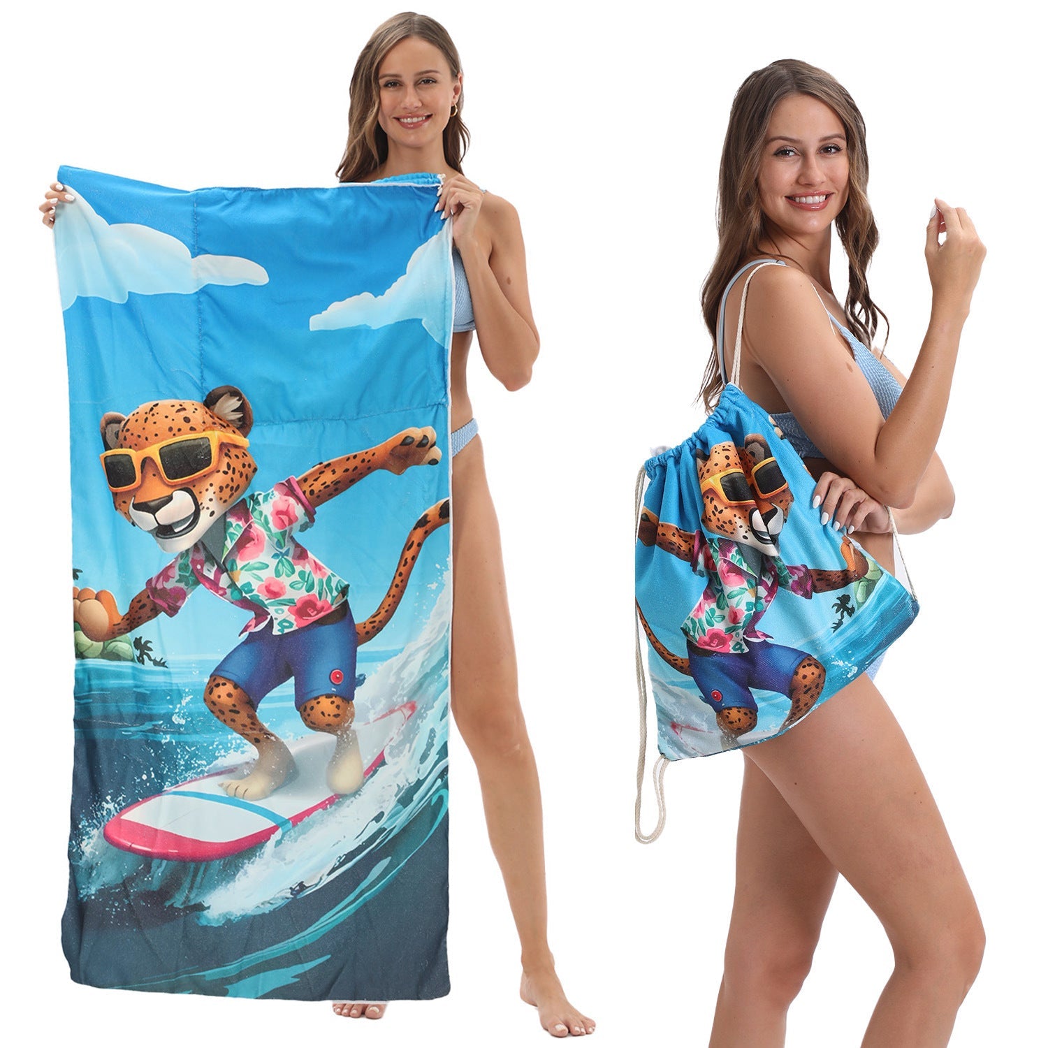KTX-231891 Versatile Microfiber Beach Towel and Bag Storage - Multiple Colors Available