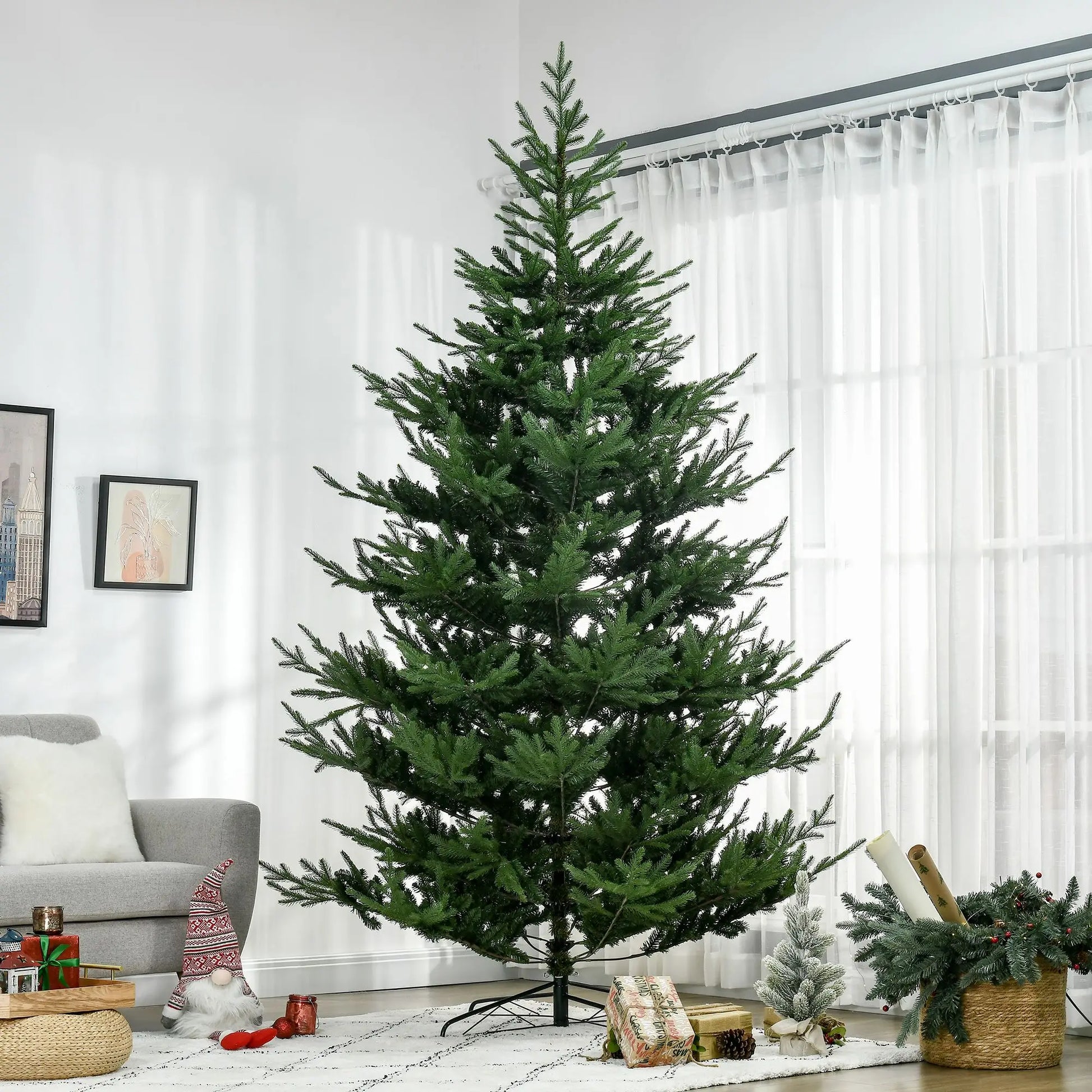 KTX-232083 9ft Hinged Artificial Christmas Tree with 1939 Realistic Pine Branches and Steel Base