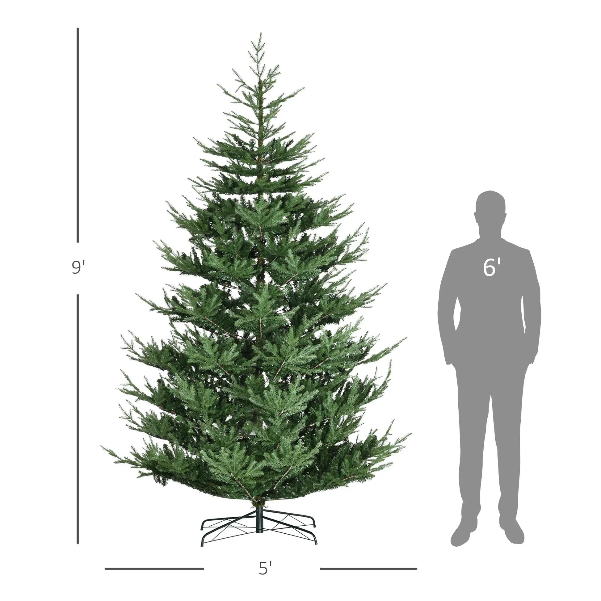 KTX-232083 9ft Hinged Artificial Christmas Tree with 1939 Realistic Pine Branches and Steel Base