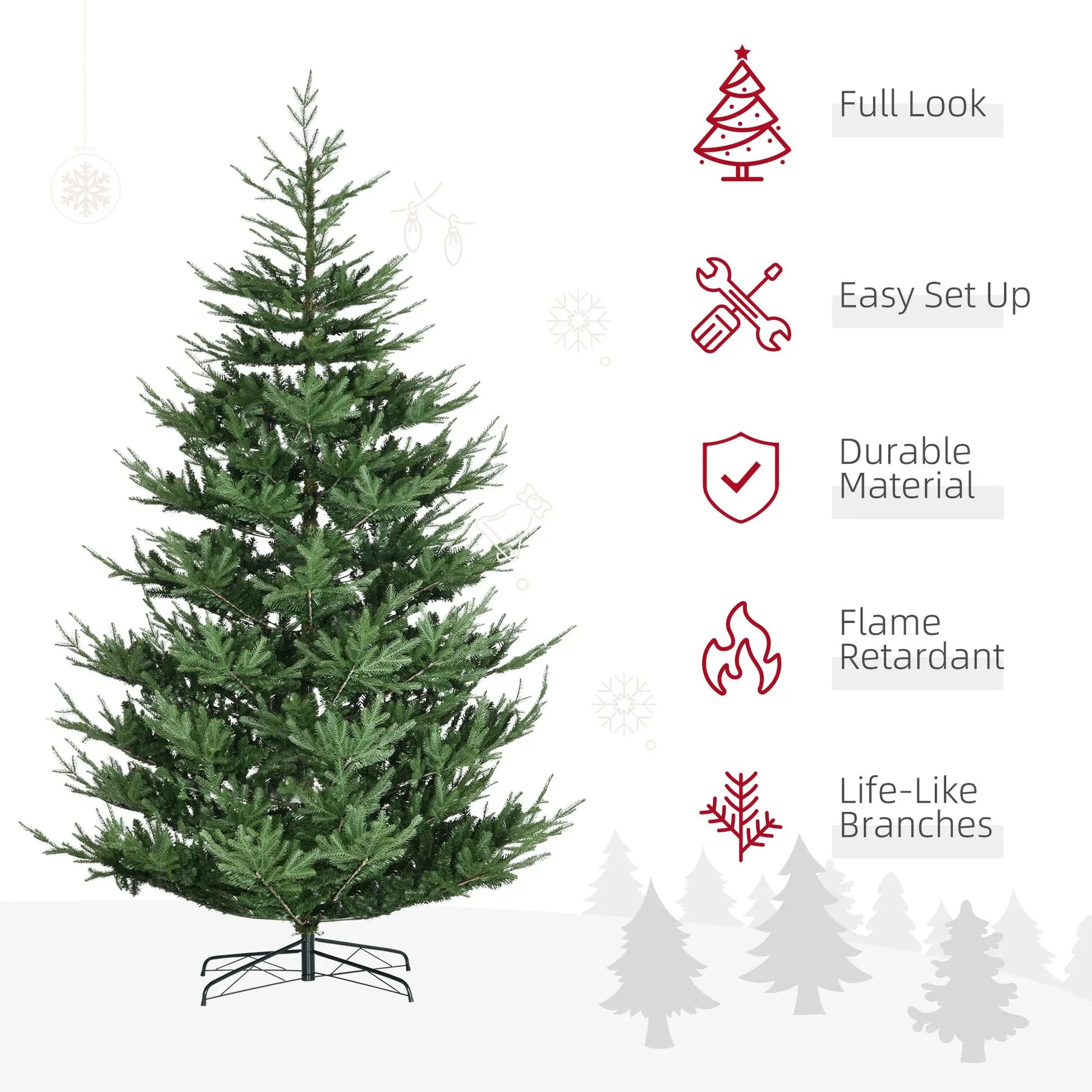 KTX-232083 9ft Hinged Artificial Christmas Tree with 1939 Realistic Pine Branches and Steel Base