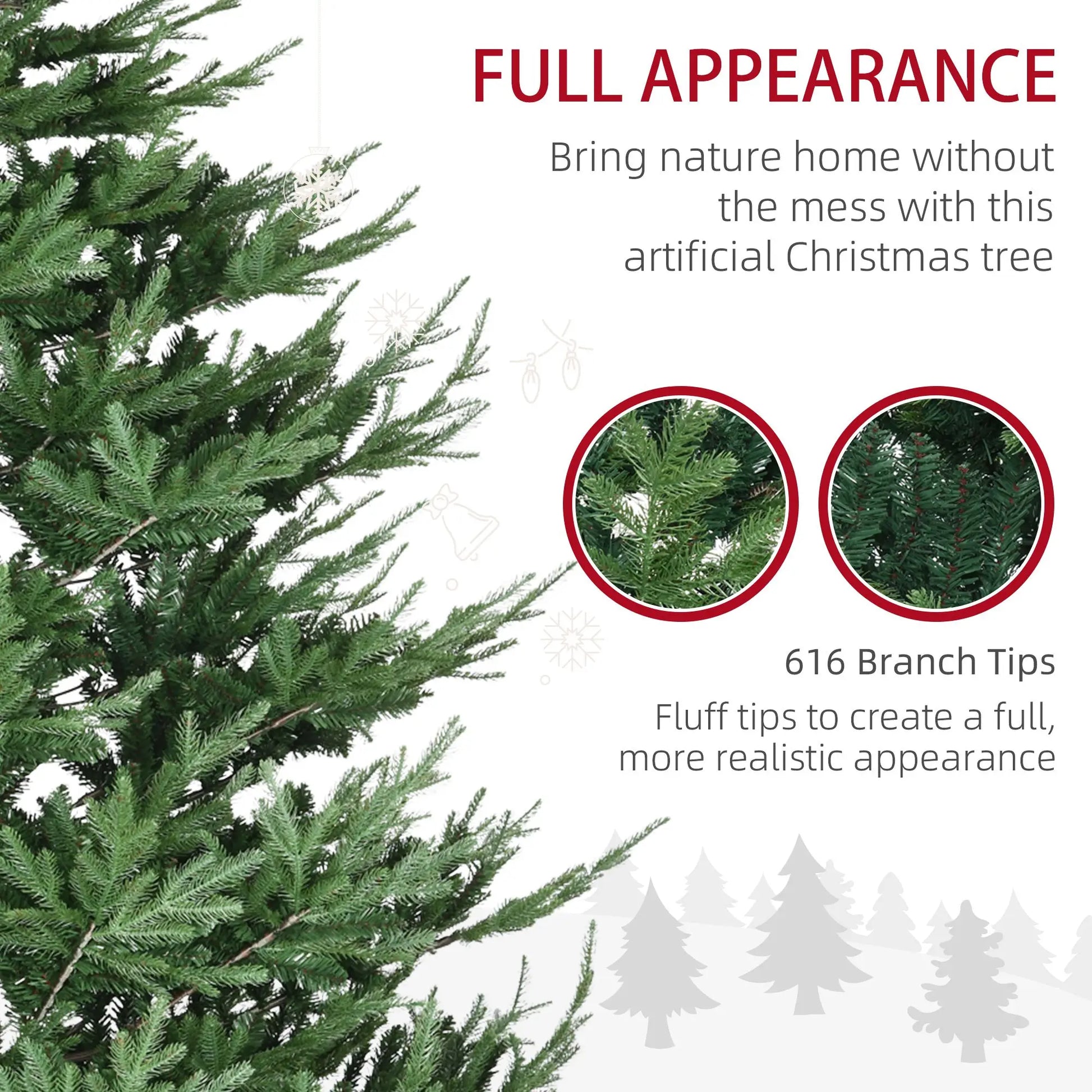KTX-232083 9ft Hinged Artificial Christmas Tree with 1939 Realistic Pine Branches and Steel Base