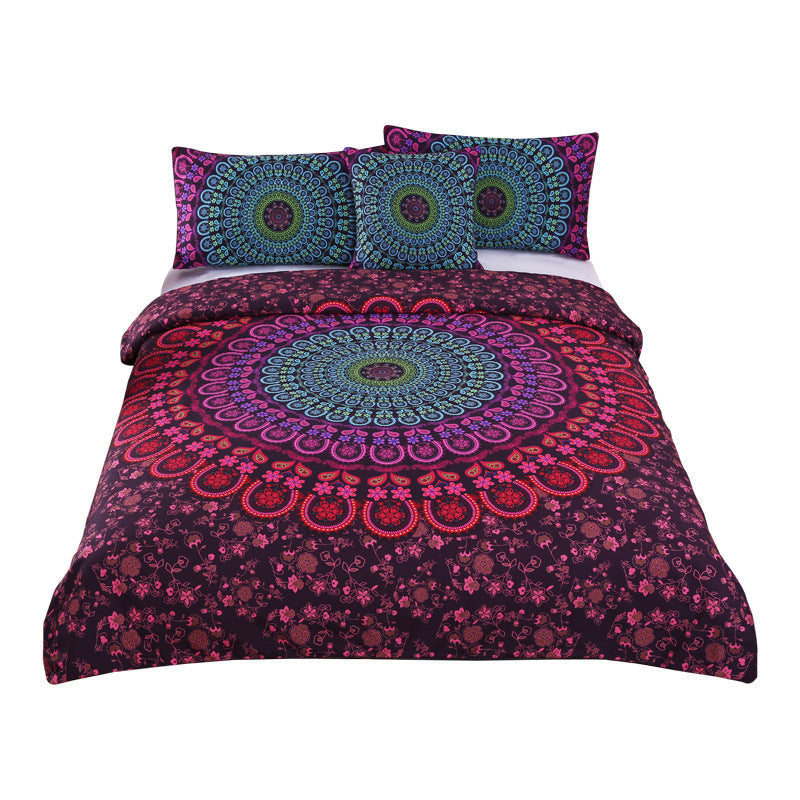 KTX-233619 Bohemian Quilt Set - Four Piece Collection in Various Sizes with Polyester Fiber Duvet Cover and Pillow Shams
