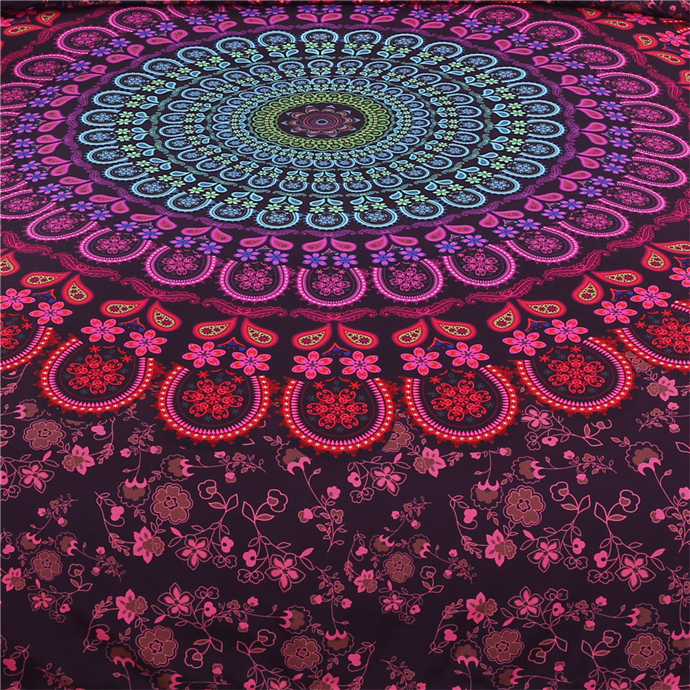 KTX-233619 Bohemian Quilt Set - Four Piece Collection in Various Sizes with Polyester Fiber Duvet Cover and Pillow Shams