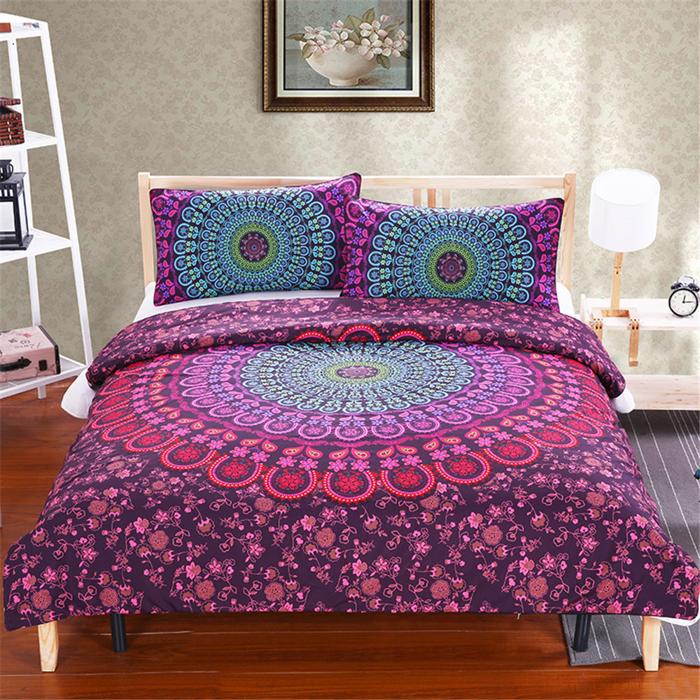 KTX-233619 Bohemian Quilt Set - Four Piece Collection in Various Sizes with Polyester Fiber Duvet Cover and Pillow Shams