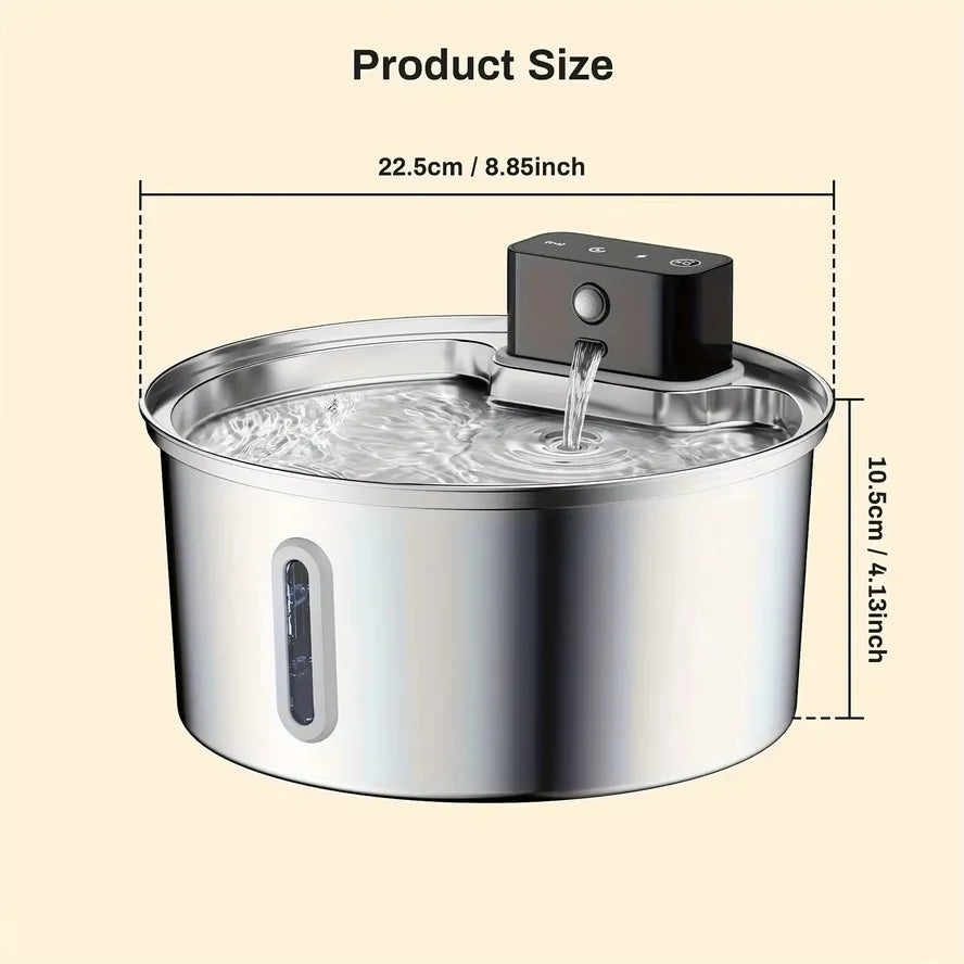 KTX-234387 Stainless Steel Automatic Cat Water Fountain - 3.2L/7L Wireless Sensing Pet Dispenser