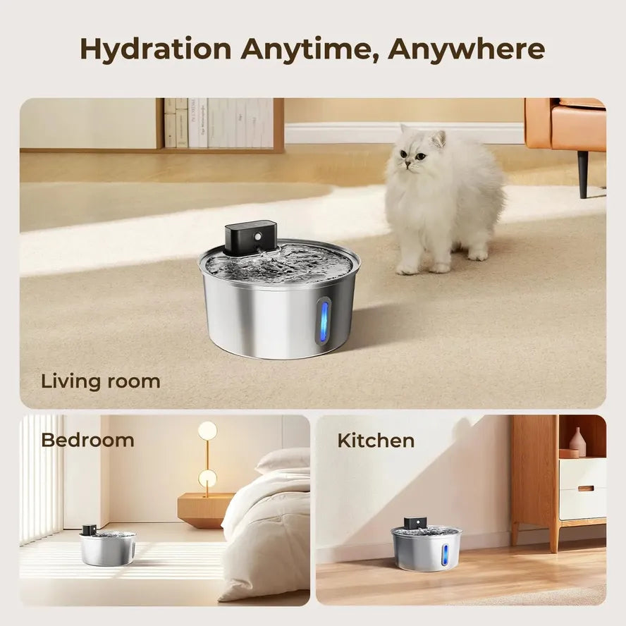 KTX-234387 Stainless Steel Automatic Cat Water Fountain - 3.2L/7L Wireless Sensing Pet Dispenser