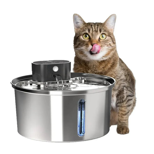 KTX-234387 Stainless Steel Automatic Cat Water Fountain - 3.2L/7L Wireless Sensing Pet Dispenser
