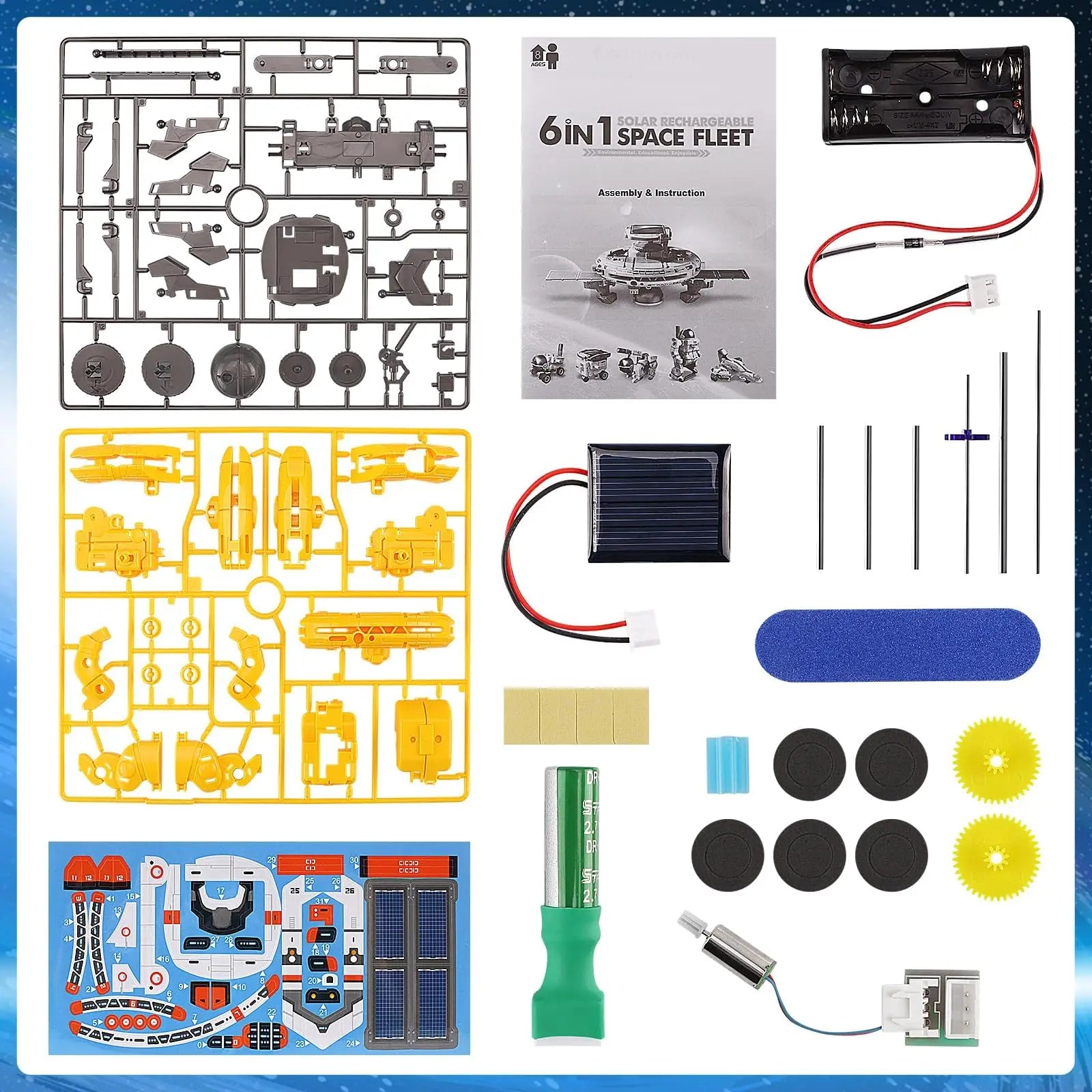 KTX-234451 6-in-1 Educational Solar Robot Toys for STEM Projects - Solar-Powered Space Kits