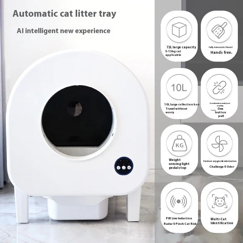 KTX-235219 Smart Self-Cleaning Cat Litter Box with App Control, 68L Large Capacity, Odor Control, Anti-Trap Function for Multiple Cats
