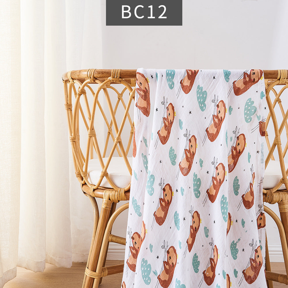 KTX-235347 Bamboo Cotton Newborn Baby Blanket and Bath Towel - Soft, Lightweight, Animal and Cartoon Patterns