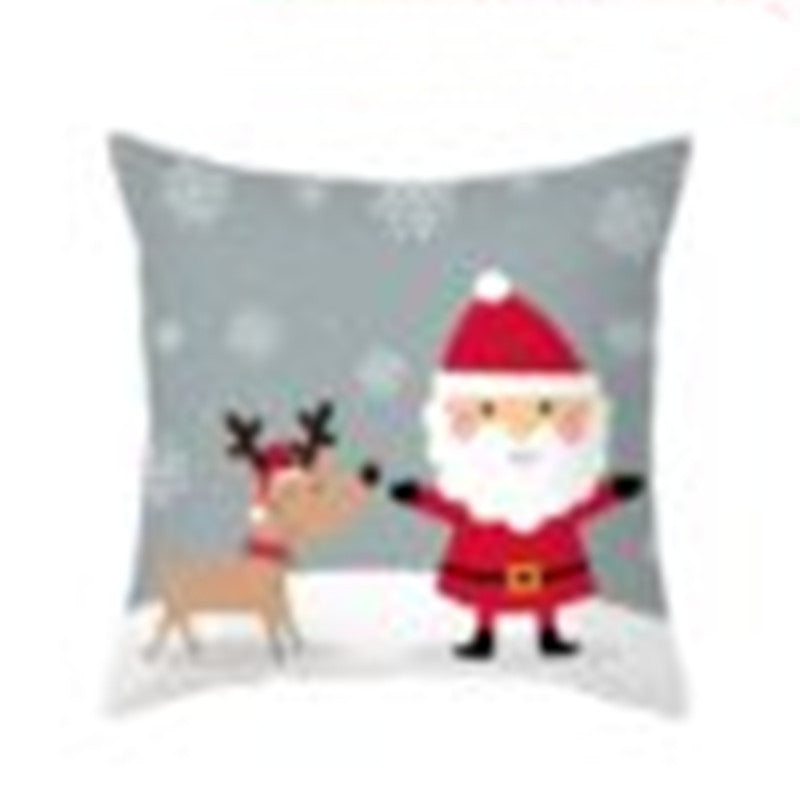 KTX-235603 Cartoon Christmas Pillowcase for Sofa or Office Cushion, 45x45cm, Peach Skin Fabric