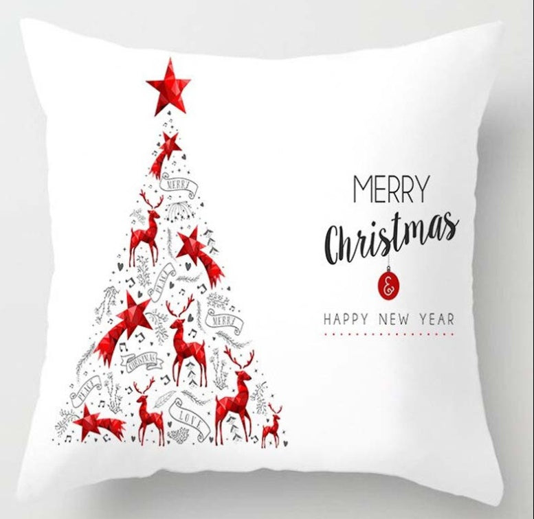 KTX-235603 Cartoon Christmas Pillowcase for Sofa or Office Cushion, 45x45cm, Peach Skin Fabric