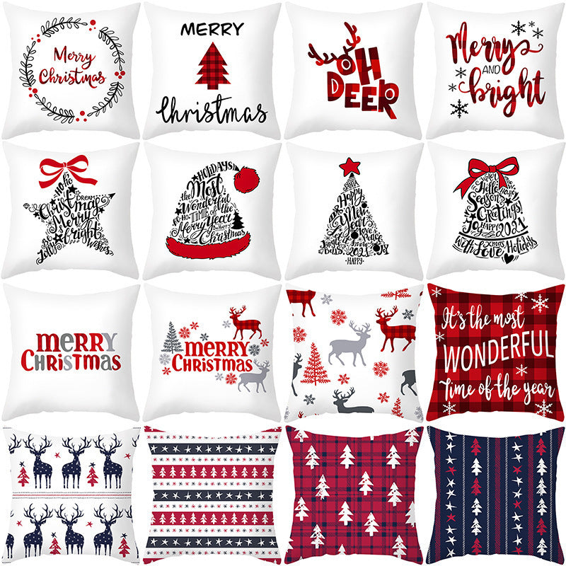 KTX-235603 Cartoon Christmas Pillowcase for Sofa or Office Cushion, 45x45cm, Peach Skin Fabric