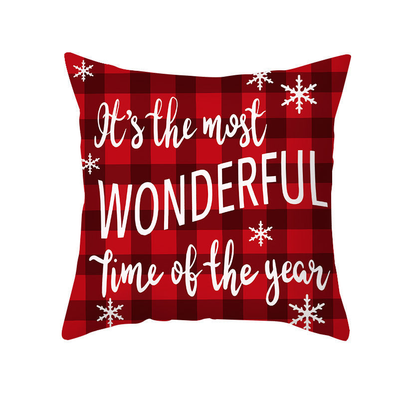 KTX-235603 Cartoon Christmas Pillowcase for Sofa or Office Cushion, 45x45cm, Peach Skin Fabric