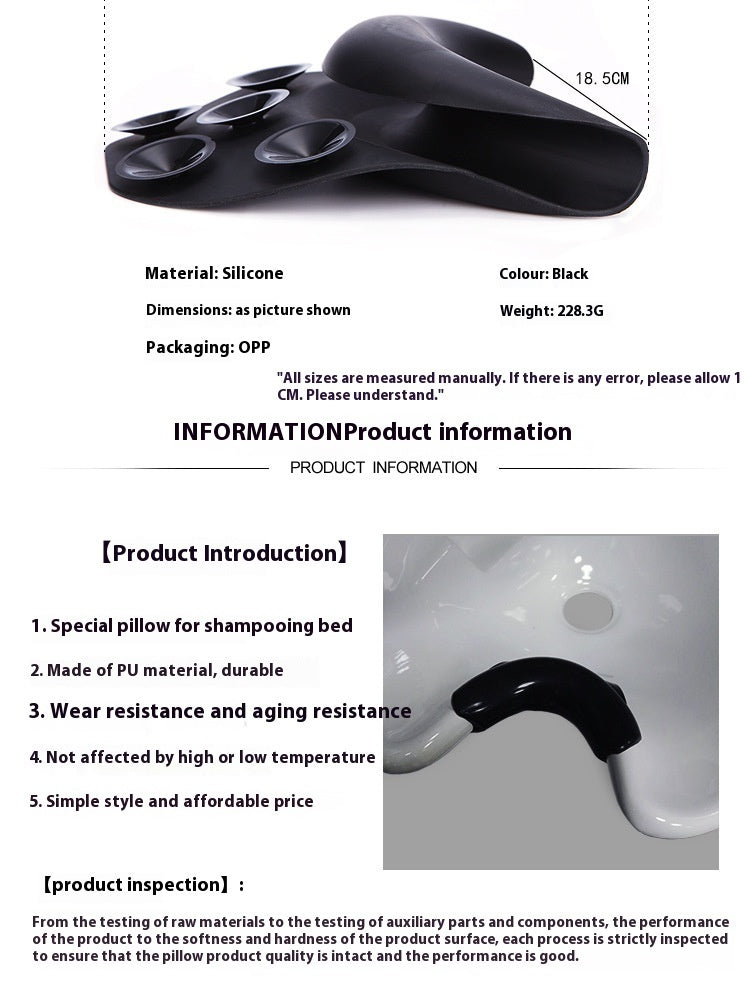 KTX-235731 Silicone Shampoo Chair Pillow with Suction Cup for Barber Shop Use - Black
