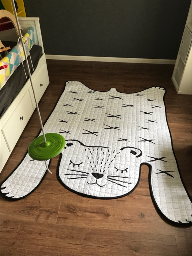 KTX-235859 Soft Cotton Baby Play Mat with White Tiger Design for Kids Ages 0-8+ Years - Perfect for Living Room Decor and Play Areas