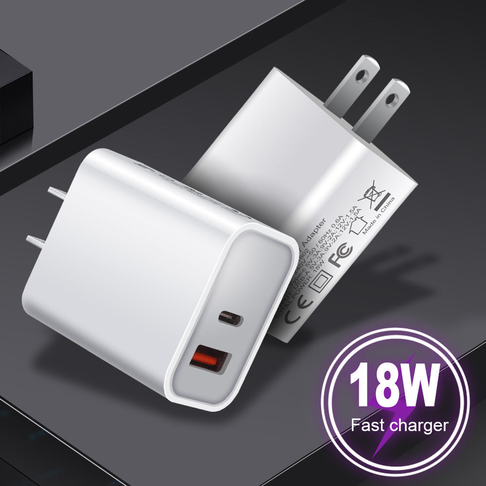 KTX-235987 FDGAO 18W PD Fast Charging Plug with Dual USB Typ-C Ports for Apple 12 Mobile Phones