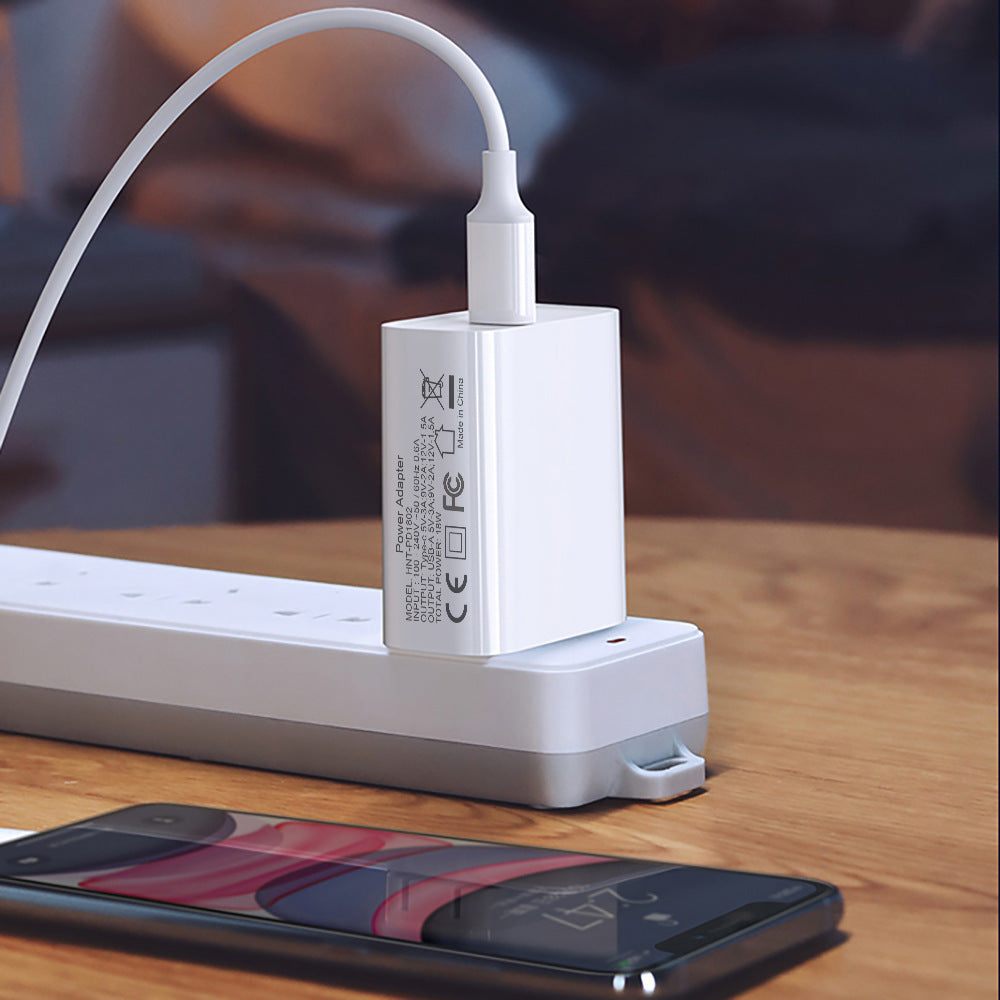 KTX-235987 FDGAO 18W PD Fast Charging Plug with Dual USB Typ-C Ports for Apple 12 Mobile Phones