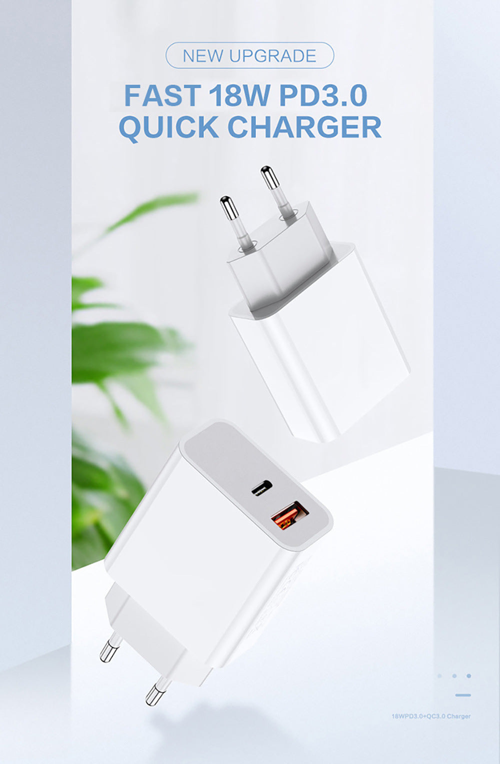 KTX-235987 FDGAO 18W PD Fast Charging Plug with Dual USB Typ-C Ports for Apple 12 Mobile Phones
