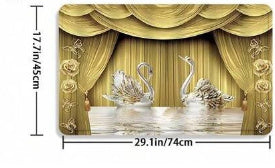 KTX-236627 Waterproof Swan Shower Curtain Set with Bath Mats and U-Shaped Door Mat