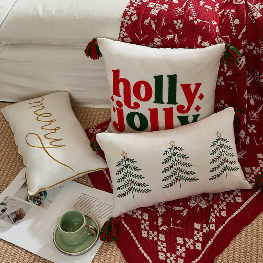KTX-236883 Christmas Decorative Pillow Cover - Modern Design in White, Red, and Green (30x50cm)