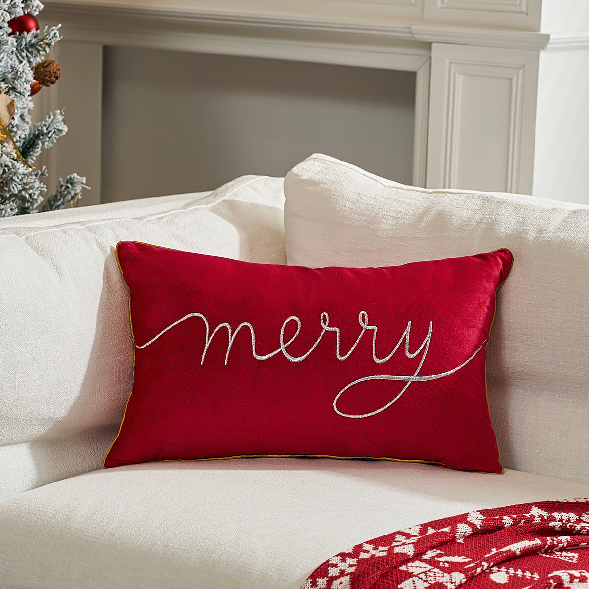 KTX-236883 Christmas Decorative Pillow Cover - Modern Design in White, Red, and Green (30x50cm)