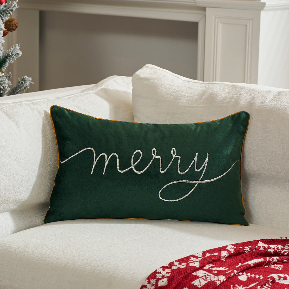 KTX-236883 Christmas Decorative Pillow Cover - Modern Design in White, Red, and Green (30x50cm)