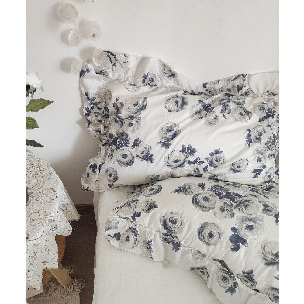 KTX-237075 Vintage Camellia Cotton Four-Piece Duvet Cover and Sheet Set