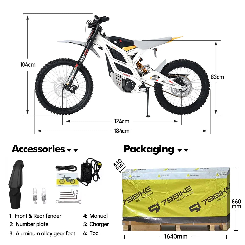 KTX-237779 Falcon GT Electric Dirt Bike 72V 40Ah 16.8KW 120km Range Off-Road Motorcycle