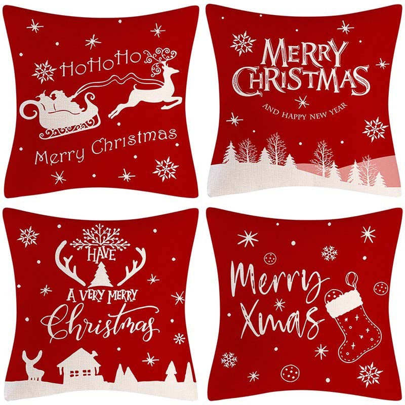 KTX-237907 Sofa Living Room Christmas Pillow Covers - Set of 4, Modern Design, 45x45 cm, Multiple Colors Available