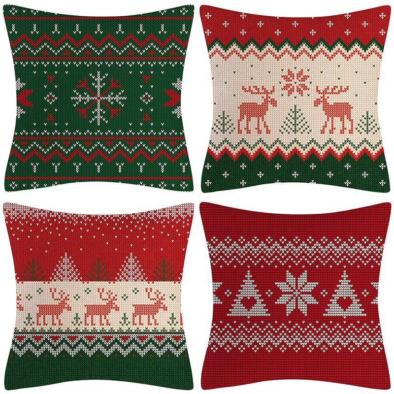 KTX-237907 Sofa Living Room Christmas Pillow Covers - Set of 4, Modern Design, 45x45 cm, Multiple Colors Available