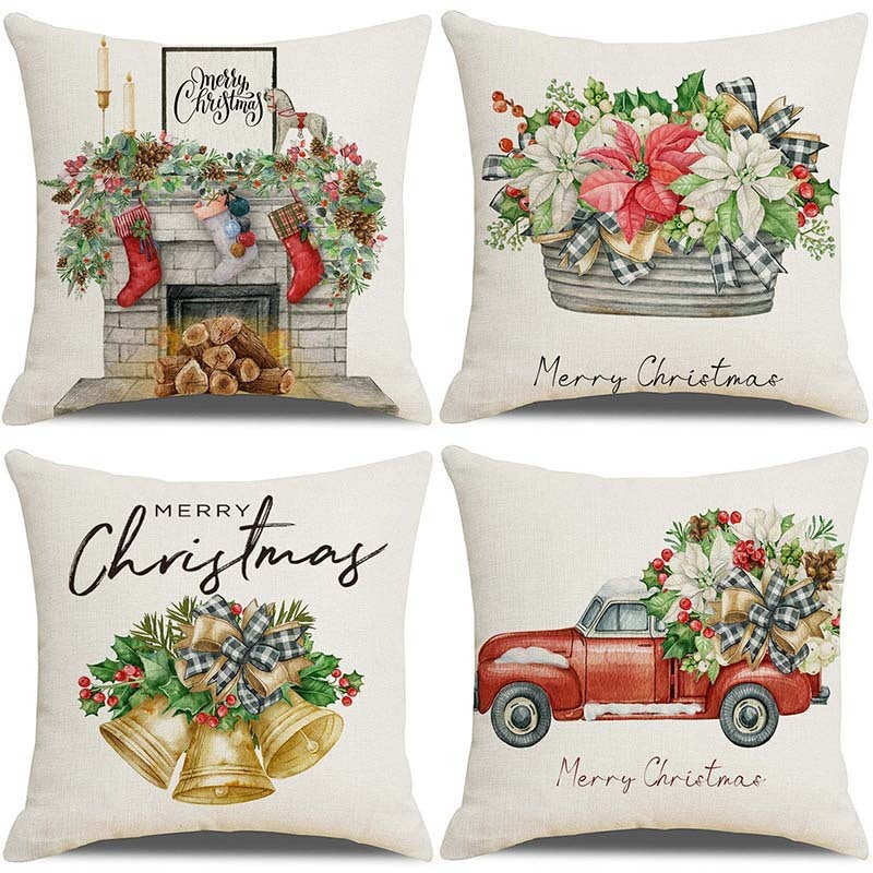 KTX-237907 Sofa Living Room Christmas Pillow Covers - Set of 4, Modern Design, 45x45 cm, Multiple Colors Available