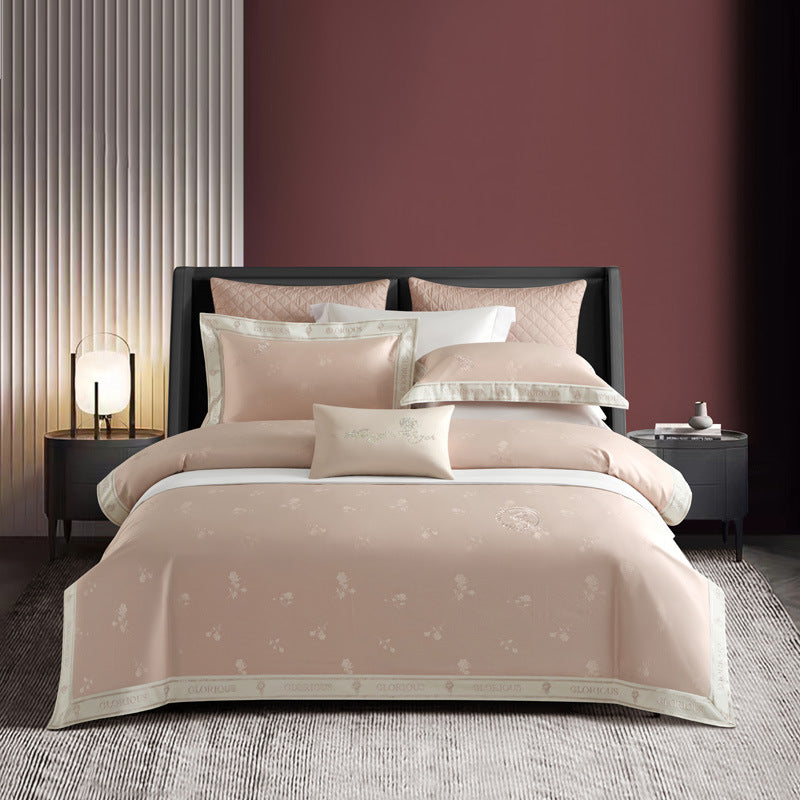 KTX-238227 Long-Staple Cotton Jacquard Four-Piece Bedding Set in Solid Colors