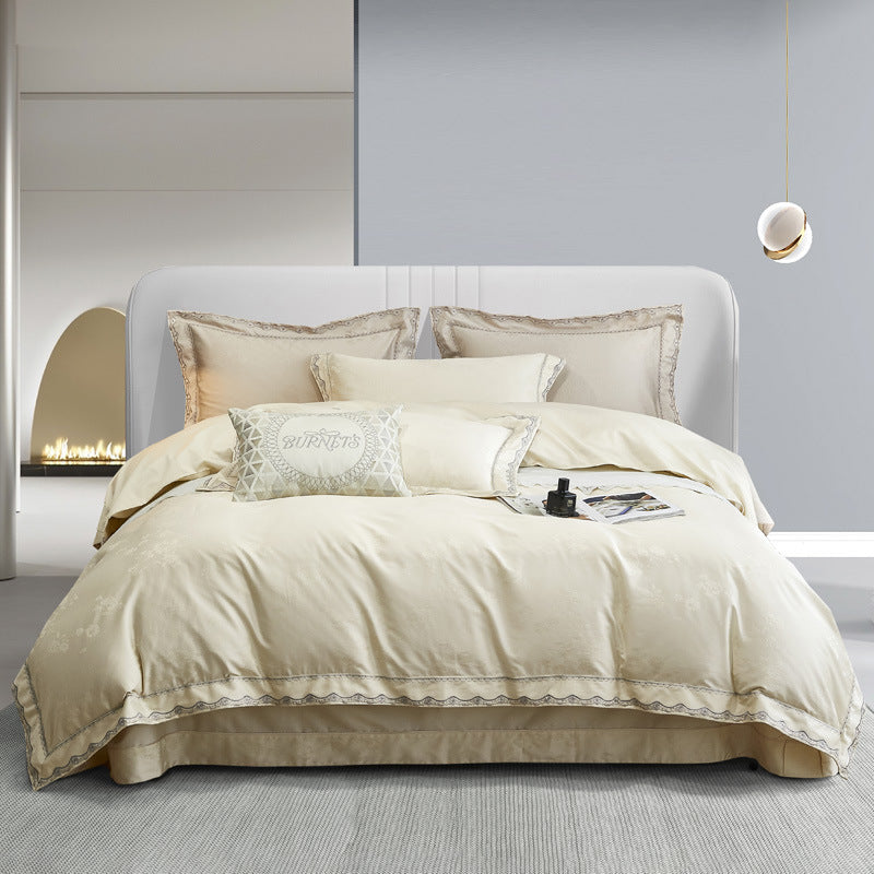 KTX-238227 Long-Staple Cotton Jacquard Four-Piece Bedding Set in Solid Colors