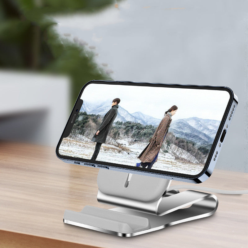 KTX-238291 Magnetic Wireless Charging Desktop Phone Holder for Apple iPhone 12 Series - Silver Aluminum Alloy Design