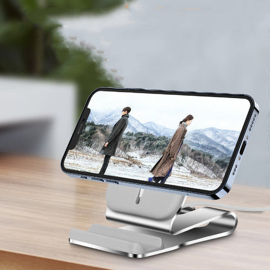 KTX-238291 Magnetic Wireless Charging Desktop Phone Holder for Apple iPhone 12 Series - Silver Aluminum Alloy Design