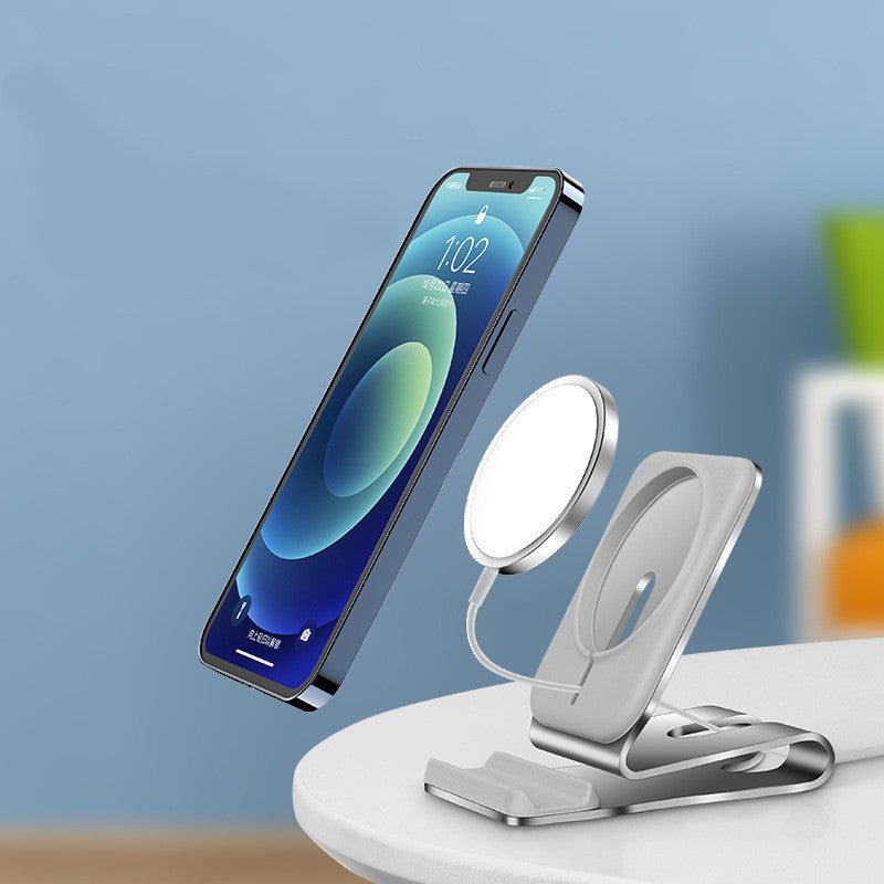 KTX-238291 Magnetic Wireless Charging Desktop Phone Holder for Apple iPhone 12 Series - Silver Aluminum Alloy Design