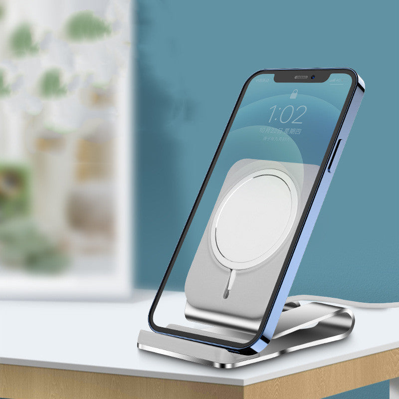 KTX-238291 Magnetic Wireless Charging Desktop Phone Holder for Apple iPhone 12 Series - Silver Aluminum Alloy Design