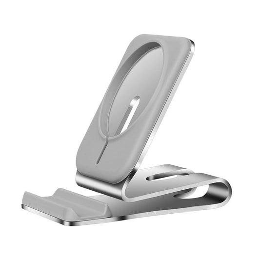 KTX-238291 Magnetic Wireless Charging Desktop Phone Holder for Apple iPhone 12 Series - Silver Aluminum Alloy Design