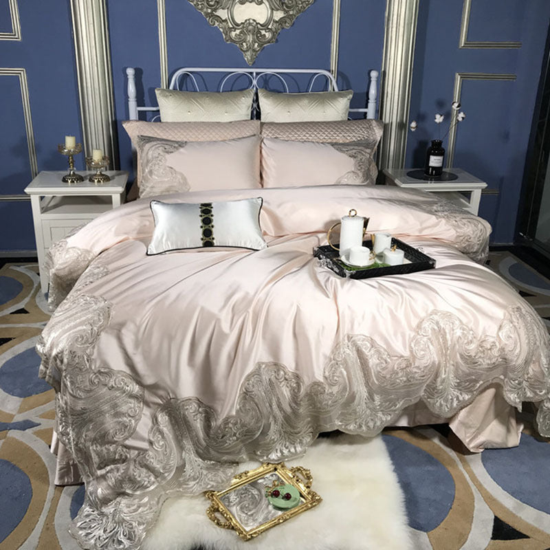 KTX-238547 Cotton Four-Piece Bedding Set with Lace Silk Quilt Cover for 1.5m, 1.8m, and 2.0m Beds