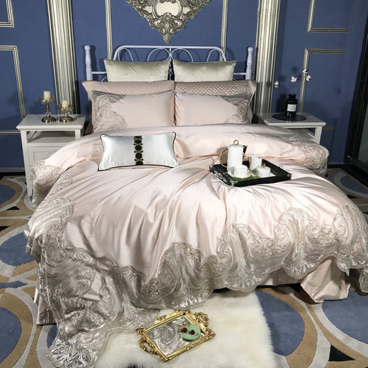 KTX-238547 Cotton Four-Piece Bedding Set with Lace Silk Quilt Cover for 1.5m, 1.8m, and 2.0m Beds