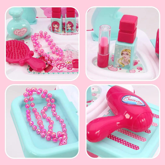 KTX-239059 Kids 2-in-1 Pretend Play Vanity Table with Makeup Set - Girls' Playtime Essentials