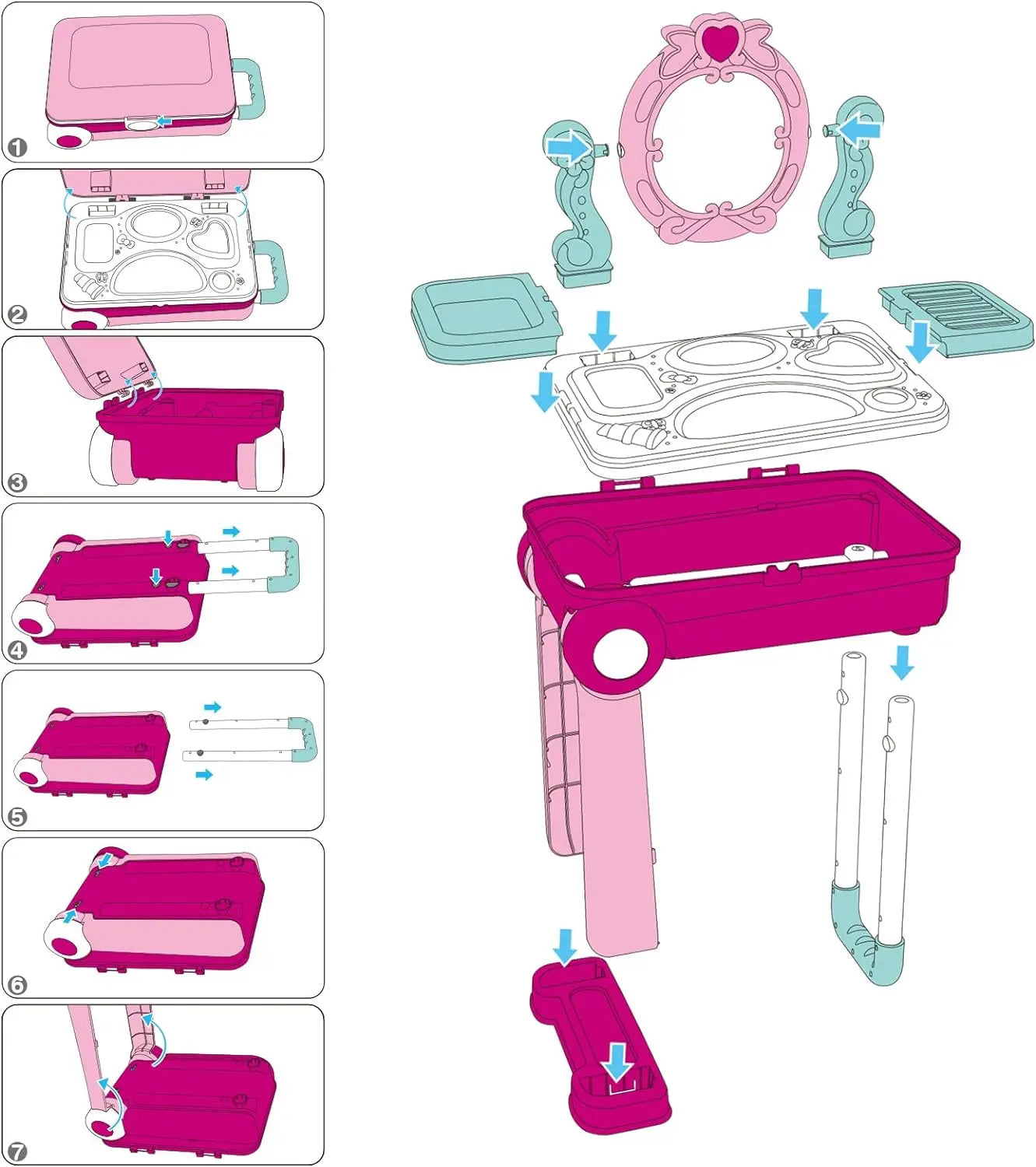 KTX-239059 Kids 2-in-1 Pretend Play Vanity Table with Makeup Set - Girls' Playtime Essentials